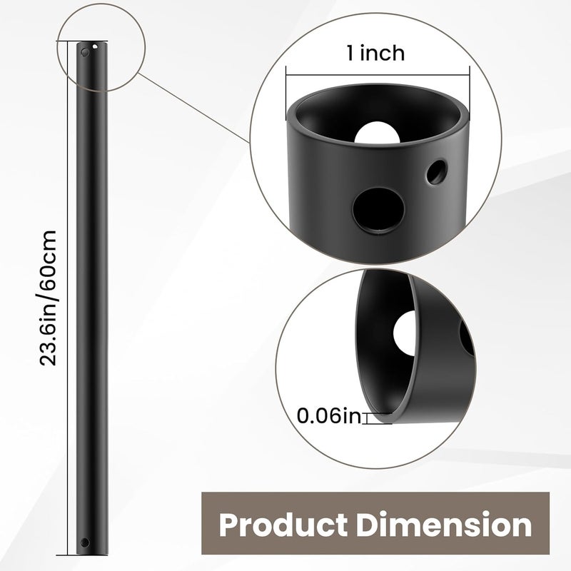 BaYiToo 24 Inch （Actual 23.6inch） Ceiling Fan Downrod, Matte Black Unthreaded Downrod for Ceiling Fan (1 Inch Outer Diameter) - Image 2
